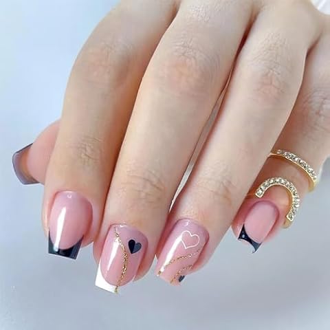 24pcs French Tip Stick on Nails Set Cover