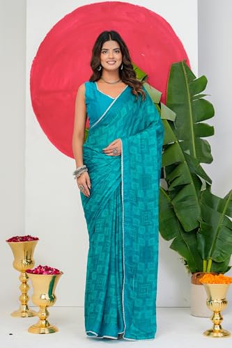 Image of MIRCHI FASHION Women's Chiffon Floral Printed Saree with Blouse Piece
