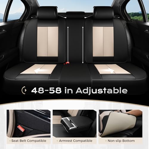 Image of Coverado Car Seat Covers, Leather Seat Covers Full Set, Waterproof Car Seat Protector with Lumbar Support, Automotive Seat Covers Seat Cushions Universal Fit for Most Cars SUV Trucks, (Black&Beige)