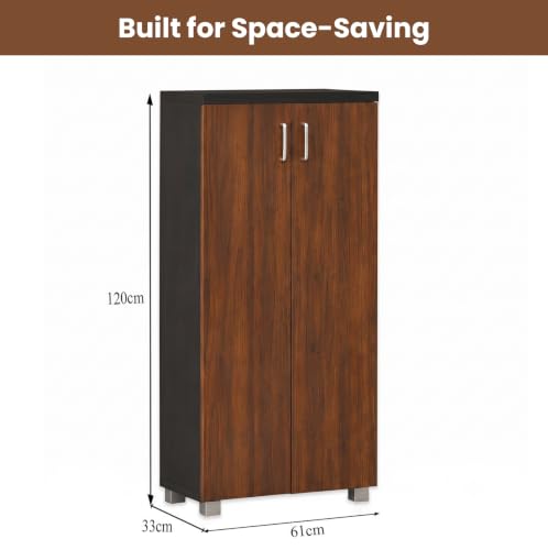 Image of Fusion 2 Door Shoe Cabinet | Engineered Wood | Two-Tone Design | Tall Space-Saving Cabinet, and Curved Handles | Extra Thick Table Top - Fits Up to 30 Pairs (DIY Assembly) (Wenge)