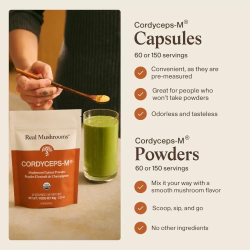 Image of Real Mushroom Cordyceps Mushroom Powder - Cordyceps Mushroom Energy and Performance - Organic Cordyceps Powder with Beta-Glucans, Vegan Supplement, Non-GMO, 150 Servings