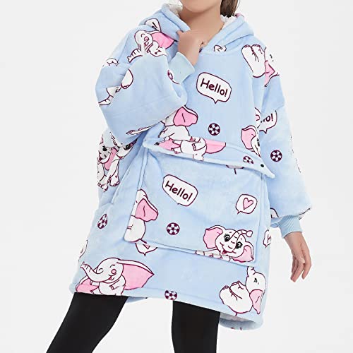 Image of KFUBUO Wearable Blanket Hoodie for Kids Sherpa Patterns Oversized Sweatshirt Blanket With Pocket 6-10 Year Old Girl Boy Birthday Gifts Elephant