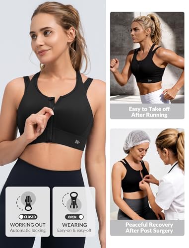 Image of Yvette Front Closure High Support Sports Bras for Women Double Straps Plus Size Sports Bra with Sewn in Pads