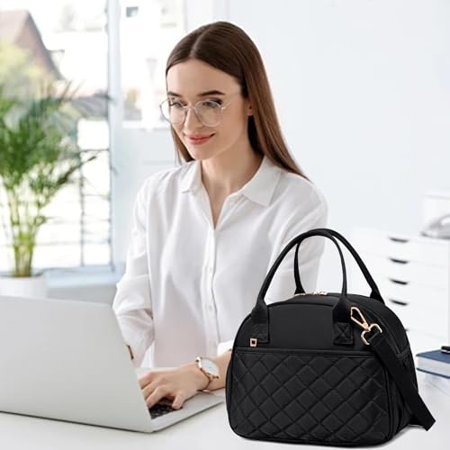 BTOOP Insulated Lunch Bag for Adults - Stylish Quilted Tote with Adjustable Strap, Water Resistant, Perfect for Work, Travel, and Picnics (Black)