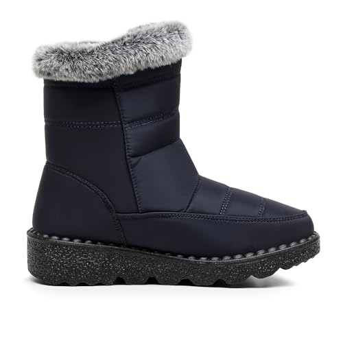 Image of Winter Snow Boots for Women Men, Lightweight Water-Resistant Boots | faux fur lining, rubber sole, warm winter wear, dog walking, errands, light snow, indoor outdoor
