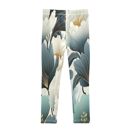 Bolaz Toddler Girls Leggings Printed Yoga Pants Leggings White Flower Bule Leaves for Kids2