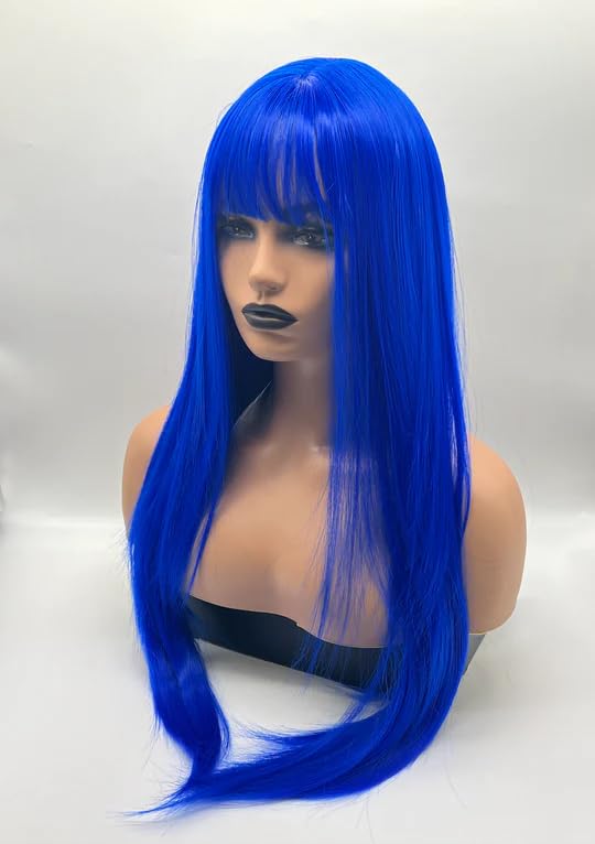 Miniatura 5 de DORY - Peluca de 29 pulgadas de largo, lacio, color azul, para usar y llevar, sin pegamento, para fiesta, Halloween, cosplay, pelucas para mujeres,