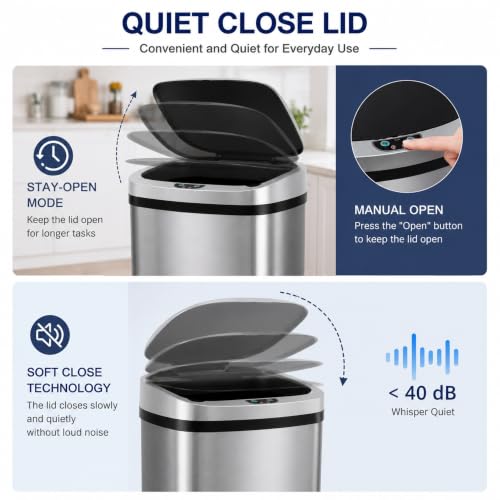 Caneca de basura automática Touchless 13 gal plata miniatura 4