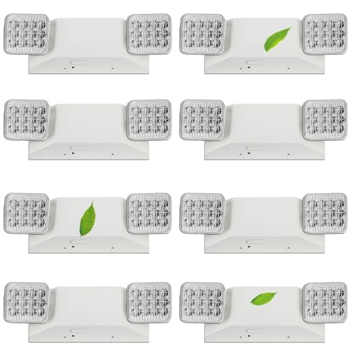 Fyngntny Led Emergency Lights with Battery Backup 8 Pack, LED Emergency Light for Home Power Failure & Business, Adjustable Dual Head Emergency Light, Indoor Emergency Lighting AC110V/277V White