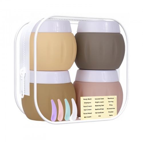 50ML Tarros de Crema Botes de Silicona, 4Pcs Envases de Cosméticos de Viaje Tarros Cosméticos Recargables Artículos Accesorios de Viaje, Cosmético Envase Cosmética Tarro Vacío Crema Lociones (Marrón)