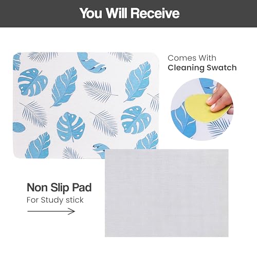 Image of Yellow Weaves Printed Stone Bath Mat, Diatomaceous Earth Shower Mat, Non-Slip Super Absorbent Quick Drying Bathroom, Kitchen Floor Mat, Easy to Clean (45x35 cm-Sandstone) Tropical Leaves, Blue