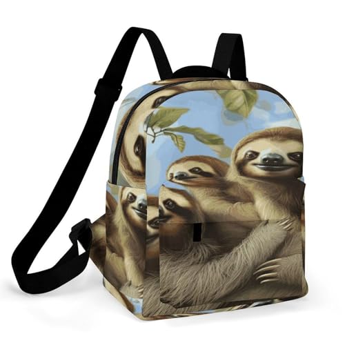 Mochila para laptop con base sólida y diseño de perezosos en resistente tela Oxford