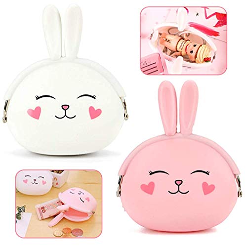 PALAY® 2 Pcs Silicone Coin Purse for Girls Stylish Coin Pouch Bag, Cute Bunny Small Coin Purse for Kids, Storage of Change, Small Accessories Wallet For Girls (Pink+White) PALAY® 2 Pcs Silicone Coin Purse for Girls Stylish Coin Pouch Bag, Cute Bunny Small Coin Purse for Kids, Storage of Change, Small Accessories Wallet For Girls (Pink+White)