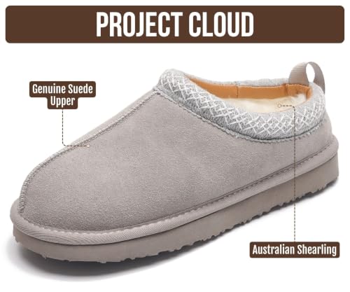 Image of Project Cloud 100% Genuine Leather Shearling Slippers for Women (Nerita) | Australian Fur Lining Memory Foam Insole Non Slip EVA Sole Fuzzy Plush House Shoes Warm Cozy Indoor Footwear Everyday Comfort