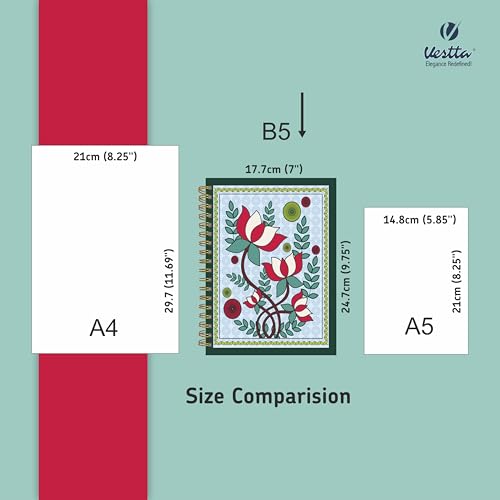Image of VESTTA -ELEGANCE REDEFINED, B5, Hard Bound Notebook Diary, 7(L) X 9.75 (H) Inches, Gold Wiro Binding, Undated, 90 GSM paper, 192 Ruled Pages (Madhubani Folk Art Series 6)