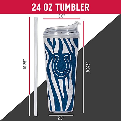Image of Rico Industries NFL Football Glitter 24oz Acrylic Glitter Tumbler with Hinged Lid, Officially Licensed Double Wall Tumbler with Straw