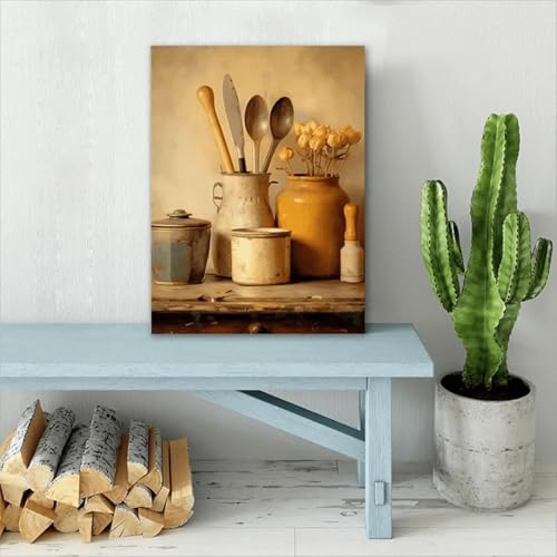 Impression murale toile florale jaune beige style rustique - 2