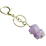 Porta Chaves Mulher,Llavero de Cristales Naturales, 4 Estilos, Envuelto En Alambre, con Piedras Preciosas Irregulares Y En Bruto: Amatista, Cuarzo Rosa, Citrino. Llavero con Anillos de Aleación. A