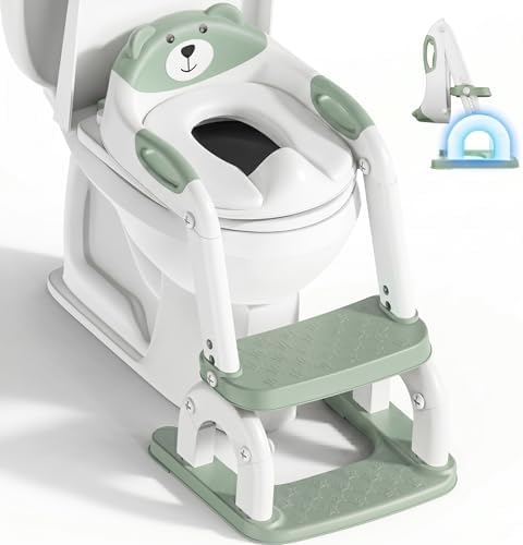 Toilettensitz Kinder mit Treppe, 2-in-1 Kindertoilettensitz, Verstellbar | Upgrade WC Sitz Kinder für 2-7 Jahre Jungen und Mädchen, Toilettenaufsatz Kinder mit Stufen