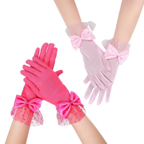 Women's Lace Gloves Tea Party Gloves With Sheer Bow Short Princess Wedding Evening Costume Accessories