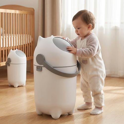 Mini Diaper Pail with Airtight Lid, Odor Control Diaper Bin, 15 Liter 4 Gallon Nursery Trash Can, Plastic Baby Diaper Disposal Container, Holds Up to 16 Diapers for Home Nursery Use (Grey)