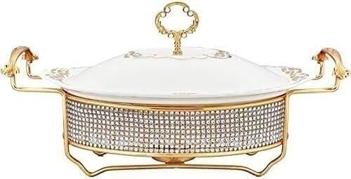 Chef Chafing Dish Buffet Set with Diamond Decoration, Round Chafer & Buffet Warmer for Catering, Parties & Kitchen Use(2l) ()