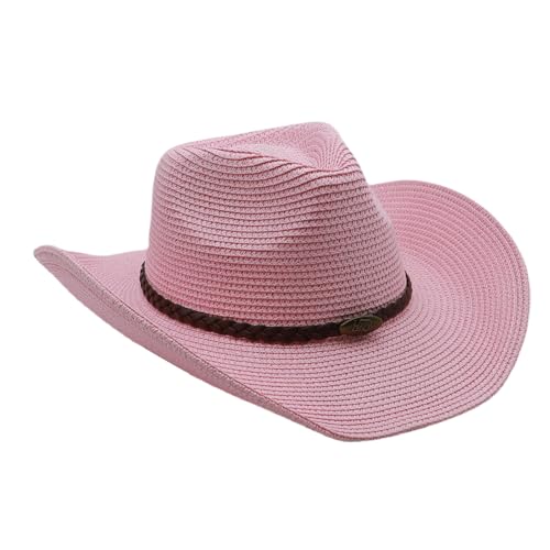 Image of Straw Cowgirl Hat for Women Cowboy Hats for Men Wide Brim Sun Hat Shapeable Western Hat Beach Hat