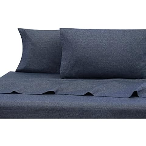 Belle Epoque Chambray Flannel Sheet Set King Shadow, Blue Cover