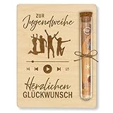 ZUKLA Verpackung für Geldgeschenke Jugendweihe - 13 x 10 cm - mit Reagenzglas - Geschenk für Jungen & Mädchen - Geldgeschenk Verpackung aus Holz