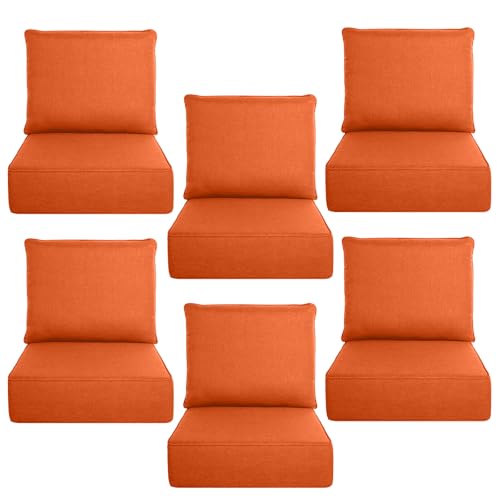 Image of Luxury 6 inch Thick Outdoor Cushion Set 6 - 24x24 Patio Furniture Cushions with 28D High-Density Foam, Water-Resistant & Fade-Resistant Fabric, Removable Covers for Patio Furniture Sofa Couch -Orange