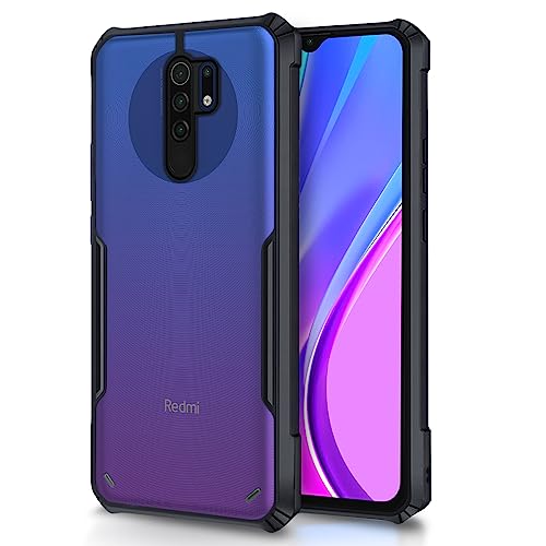 Image of Outlouders Back Cover for Redmi 9 Prime /Poco M2 | Ultra Hybrid Transparent | Full Camera Protection | Raised Edge | Crystal Clear Bumper Case(Black)