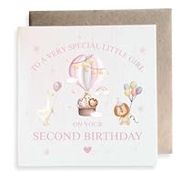 Second Ave Cute 2nd Birthday Age 2 Pink Square Card Birthday Greeting Card For Daughter, Granddaughter, Niece, Family, Girl