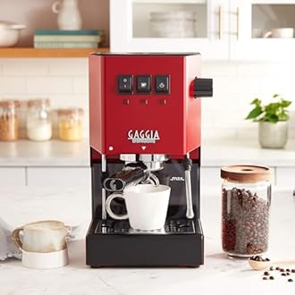 Gaggia Classic E24 Evo Pro Manual Espresso Coffee Machine Maker with Brass Boiler & Solenoid Valve - Cherry Red