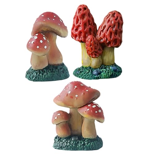 BESPORTBLE Statuette Di Funghi Mini Ornamentali in Resina Per Decorazione Da Giardino, Micro Paesaggio Fai Da Te Per Bonsai e, Set Da 3 Pezzi Di Piccole Figurine Resistenti Per Esterni