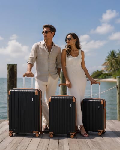 Image of Coolife Luggage Set, Light and Durable Hardshell, 3-Piece, Apricot Black