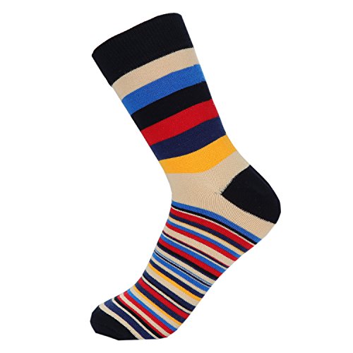HOYOLS Men's Dress Casual Colorful Stripe Cotton Socks Patterned Business Long Socks (5 Packs)4