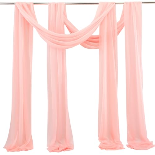 PRTECY 2 Panel Wedding Arch Draping Fabric,2.46x19.68 FT Stretch Yarn Chiffon Drapery Ceiling Sheer Backdrop Curtain for Wedding Party Ceremony Stage Swag(Pink)