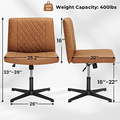 Dictac Leather Office Chair Armless Desk Chair No Wheels, Cross Legged Swivel Chair, Wide Seat Home Office Desk Chair, Capacity 400Lbs #TOP1