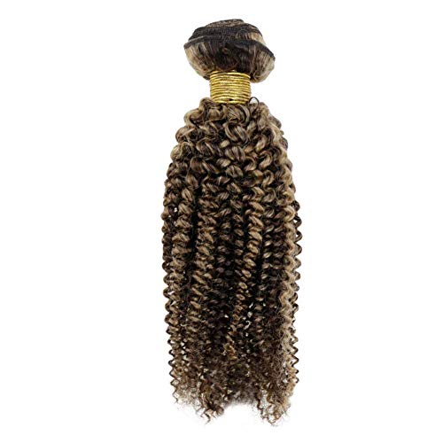 Weft Bundles Curly Hair 16 Inches Color 4P27 Chocolate Brown with Strawberry Blonde 100g Hightlighted Curly Weft Hair Extensions Human Hair Sew in Hair
