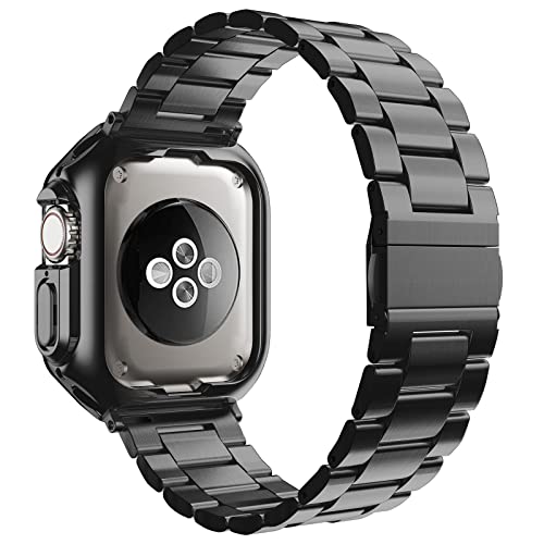 MRYUESG Compatible with Apple Watch Band and Case, Stainless Steel Metal Chain with TPU Cover, Smart-Watch Link Bracelet Strap, Wrist-Band for i-Watch Ultra Ultra2 Series 9 8 7 6 5 4 3 2 1 SE