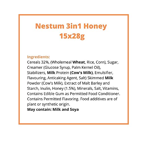 Nestle Nestum All Family 3-in-1 Instant Cereal Milk Drink and 1-Pack Snack Bundle (Milo or Koko Krunch, 30 g) - Low Fat Wholemeal Wheat, Rice & Corn Grits, Fortified Vitamins (Honey, 14 Sachets)