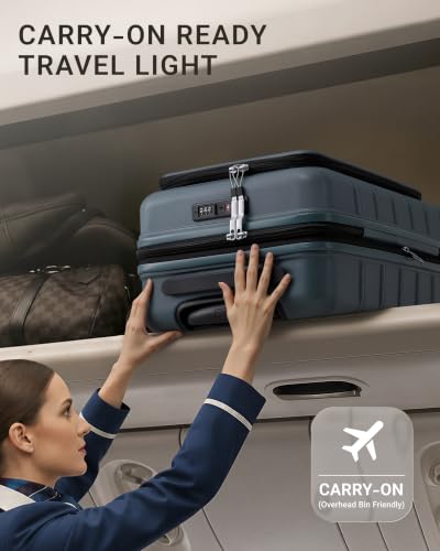 Image of TAKUMI Suitcases with Wheels, Expandable Carry on Luggage, Navy, 20 Inch | Airline Approved for Travel, Business Trip, Front Pocket, Impact Resistant Hardshell, 360 Double Spinner Wheels, TSA Lock