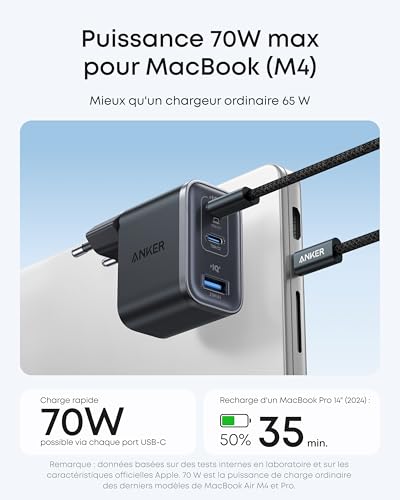 Chargeur Anker Nano 3 ports avec câble USB C - vue 4