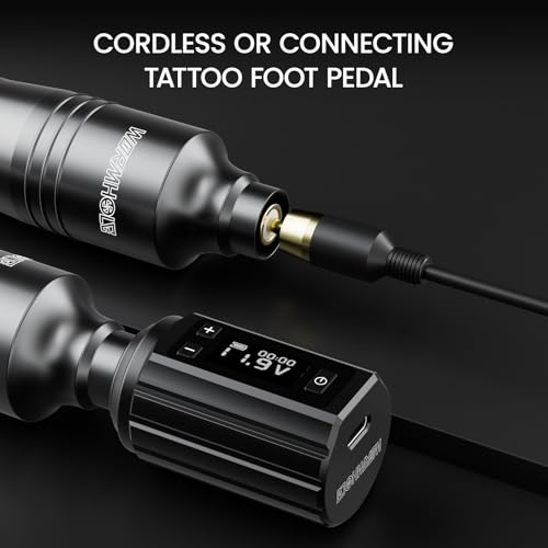 Image of Wormhole Tattoo Wireless Tattoo Gun Kit with 1,200mAh Battery, 20 Cartridge Needles, 5 Tattoo Inks, Practice Skin & Accessories
