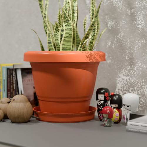 Image of YUCCABE ITALIA SHERA SD 12 INCH Pack of 8 with Bottom Tray Plastic Flower Pot Unbreakable Round Shape Planter for Garden Seedling Indoor and Outdoor