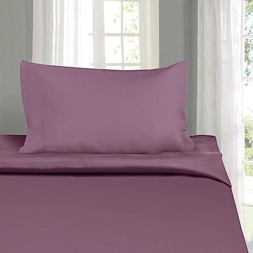 Image of Naksh Single Bed Bedsheet Cotton 210 TC Plain, Plum | 1 Bedsheet for Single Bed (54 x 90 Inch) and 1 Pillow Cover