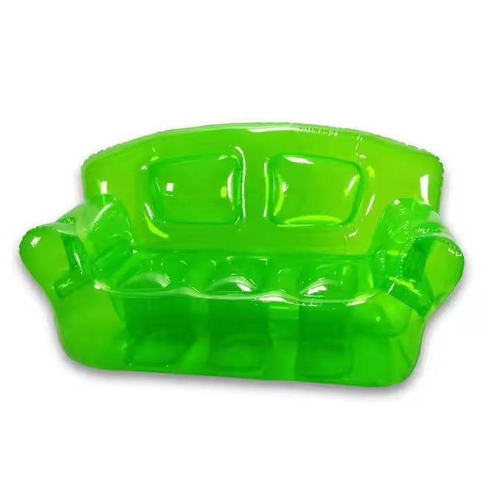 Inflatable Transparent Double Sofa Chair Portable Camping Courtyard Sofa Inflatable Terrace Furniture Folding Lazy Sofa for Indoor Outdoor Party, Beach, Hiking, Yard(Green)
