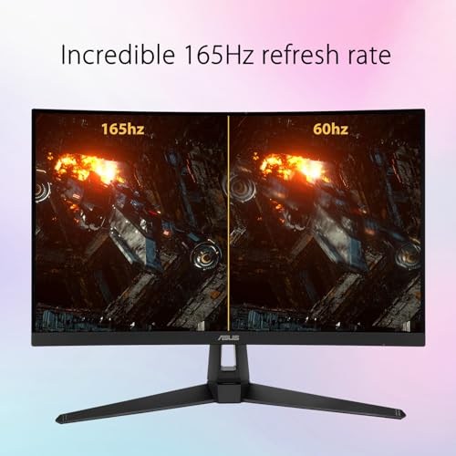 Image of ASUS TUF Gaming 27 inch Curved Monitor, FHD Display, 165Hz, 1ms MPRT, VA Panel, Extreme Low Motion Blur, Adaptive-Sync, FreeSync Premium, HDMI, VGA, Eye Care, VESA, Tilt|Swivel Adjustable Stand, Black