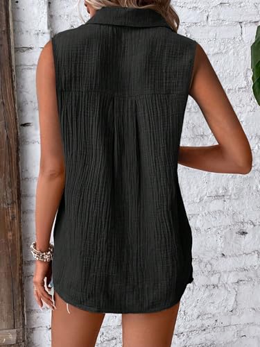 Image of GLASGO Women's 100% Cotton Sleeveless Button Down Shirt | Casual Summer Collared Tank Top | Soft Breathable Fabric Stylish Piece