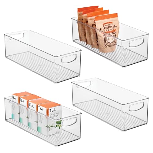 InterDesign iDesign stapelbarer Vorratsbehälter aus Kunststoff Aufbewahrungsbehälter mit Griffen für Schränke oder Kühlschrank transparent 4 Stück